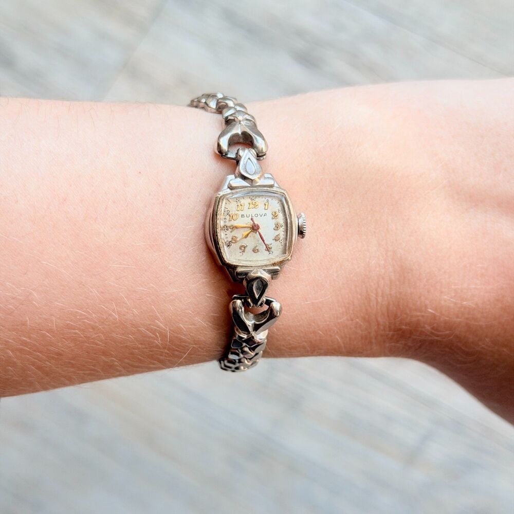 Bulova 10K Gold Fill Top Caps Ladies Wrist Watch Art Deco Bracelet Watch Vintage